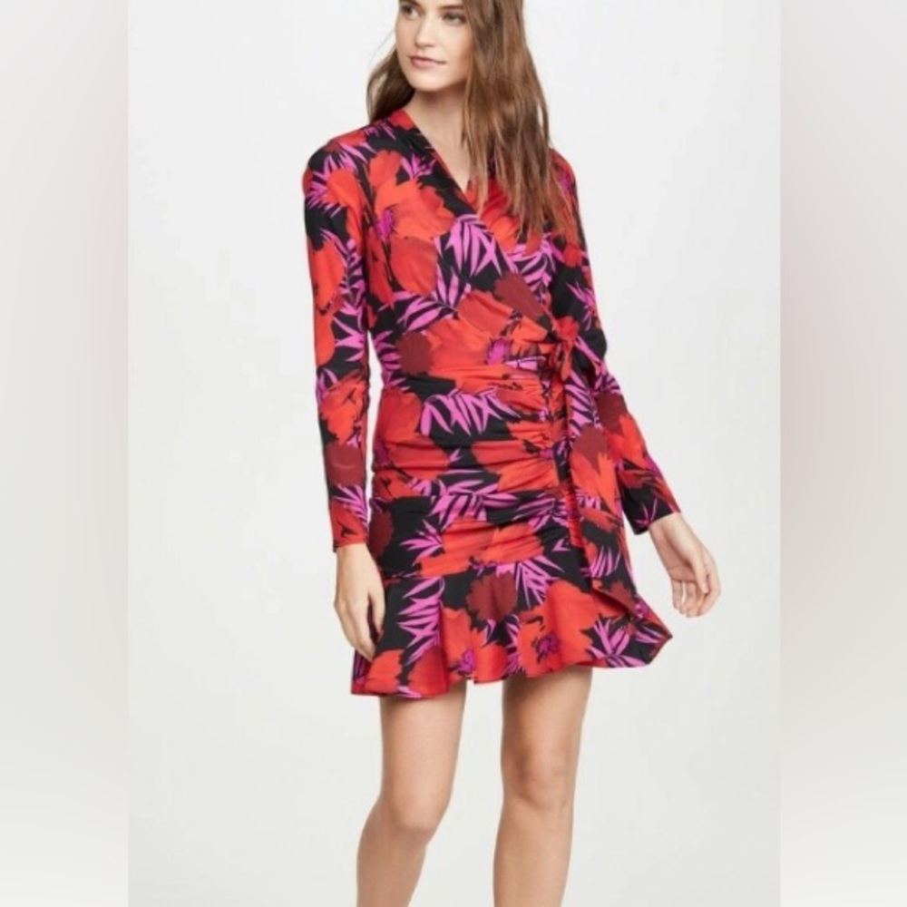 Veronica Beard Lorina Silk Floral Print Red and Pink Women's Dress